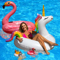 JAMBO Unicorn and Flamingo Pool Floats- 2 Pack with 2 Drink Holders Large Flamingo Tube Float Huge Unicorn Floating Tube Giant Pool Float Set Pool Floats Adult & Teens Inflatable Pool Toys